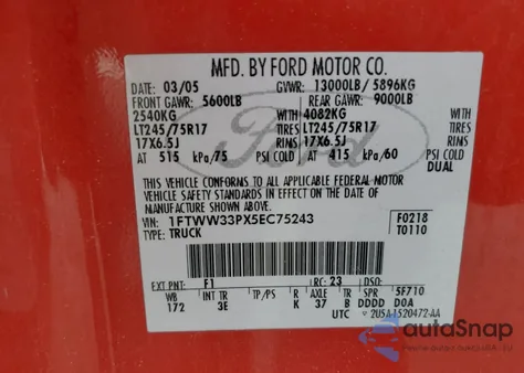 2005 Ford F350 Super Duty from USA, damaged, VIN 1FTWW33PX5EC75243